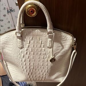 Brahmin Cream Satchel with Crocodile Texture